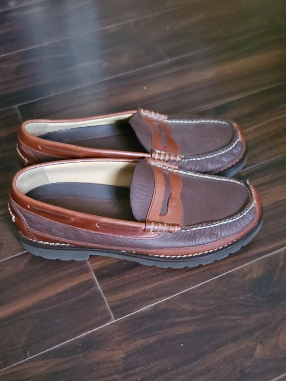 L.L. Bean Two-Tone Brown and Tan Leather Penny Loafers